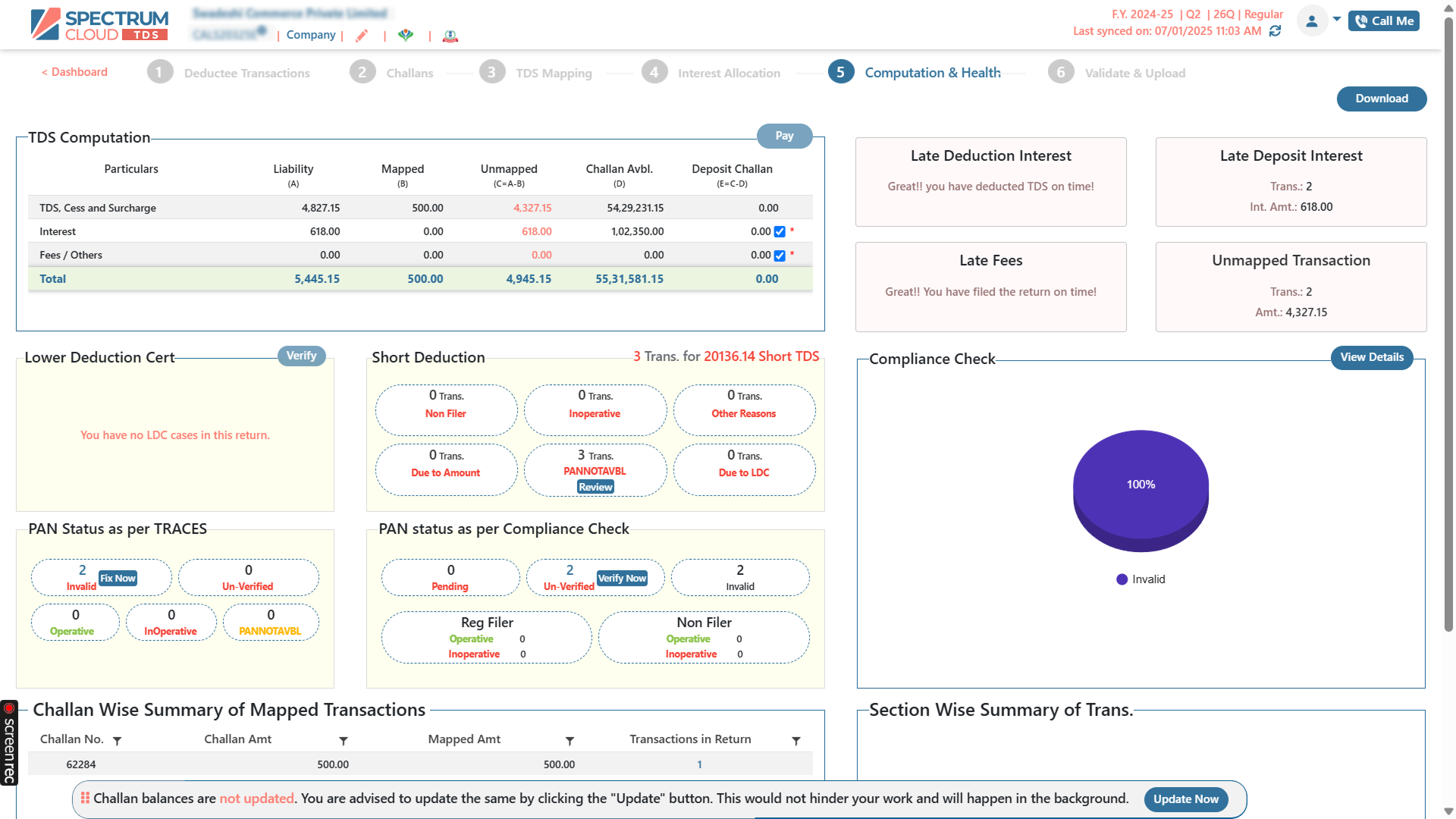 Auto-detect short deductions in TDS software