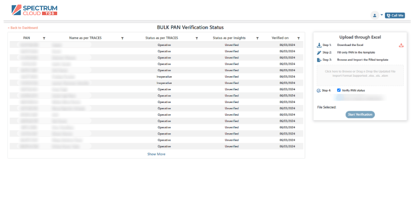 Bulk PAN verification in TDS filing software