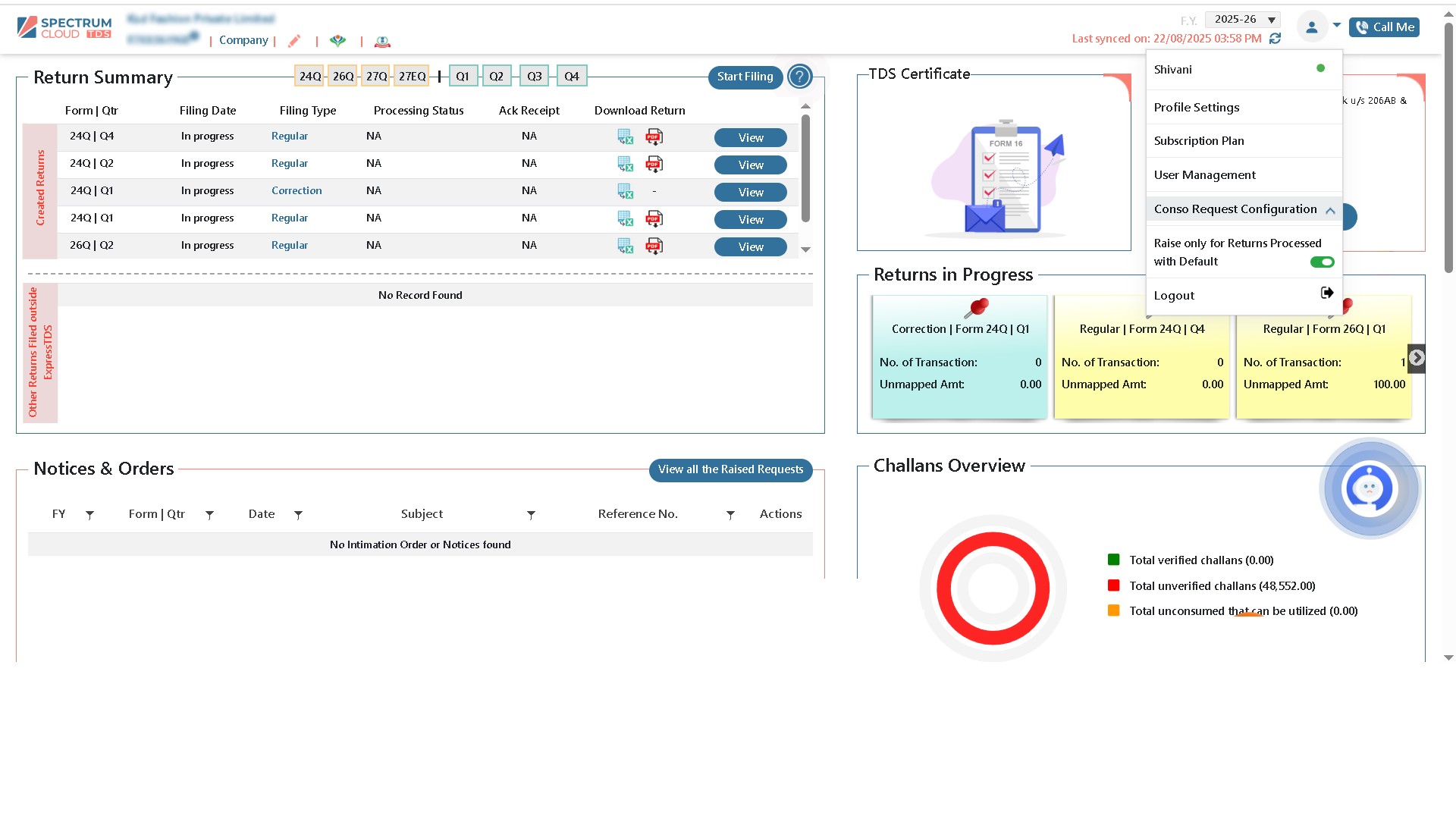 Auto requests in software for TDS return filing