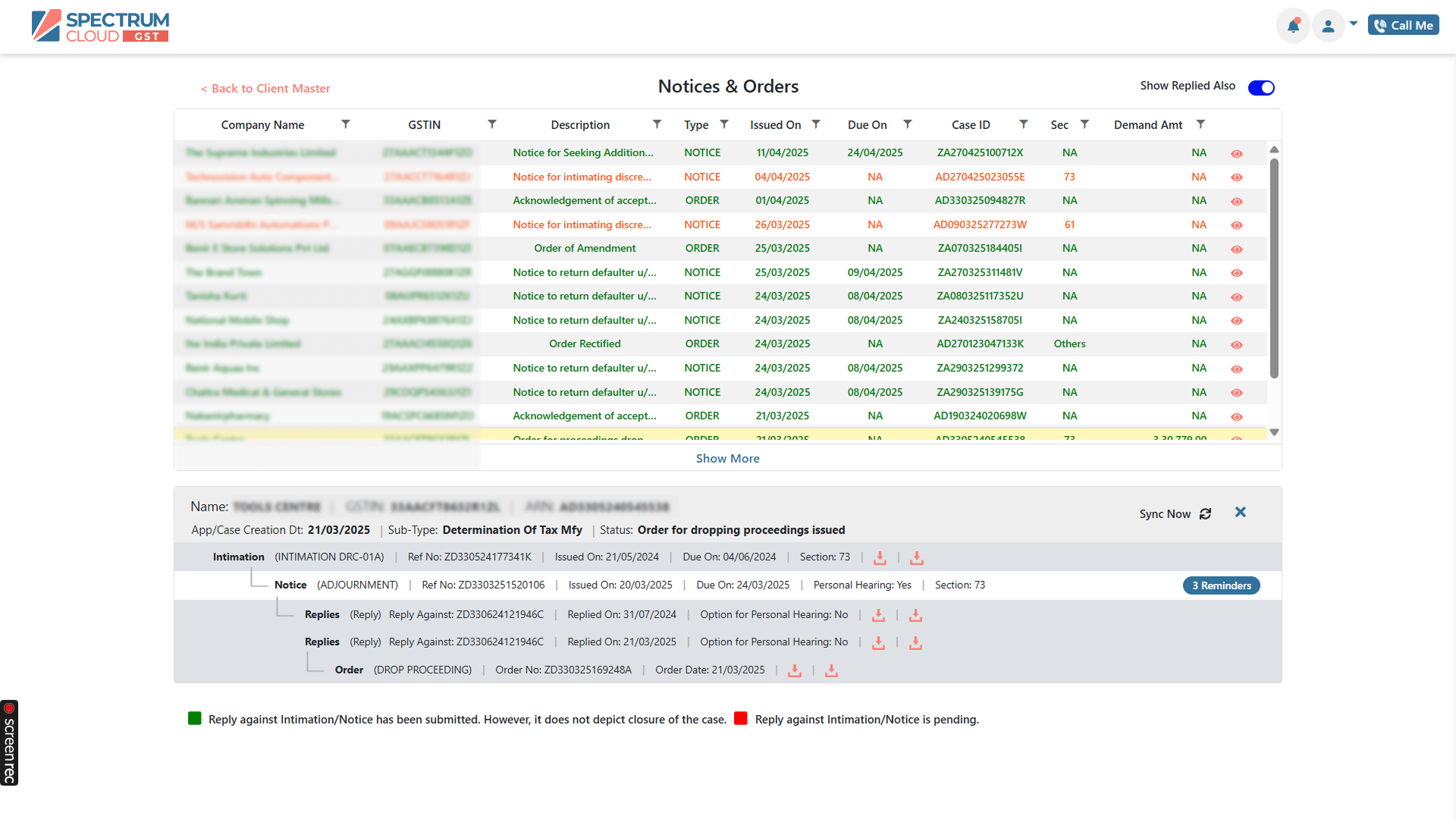GST notices dashboard in GST software