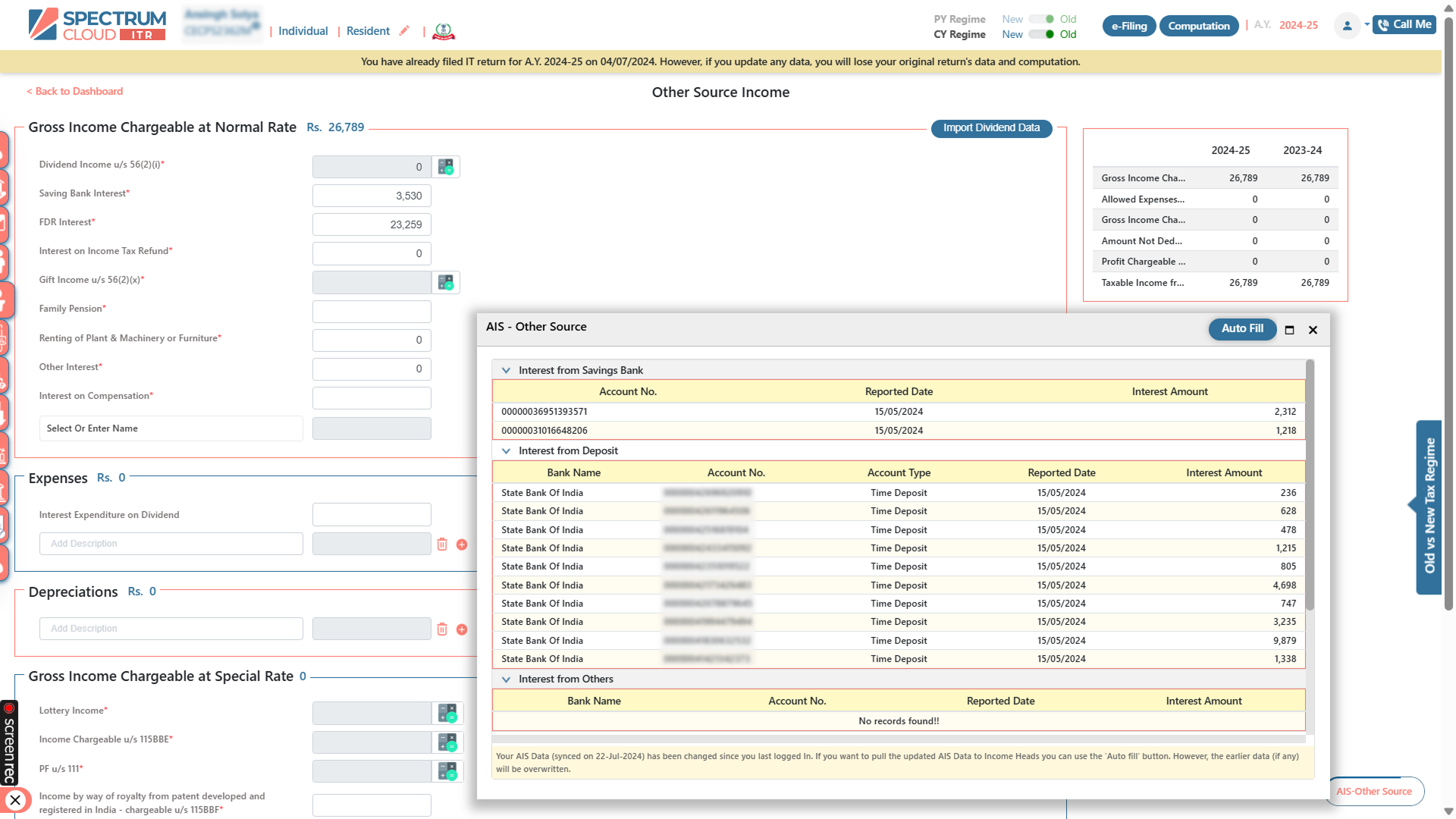 AIS and 26AS import in income tax software