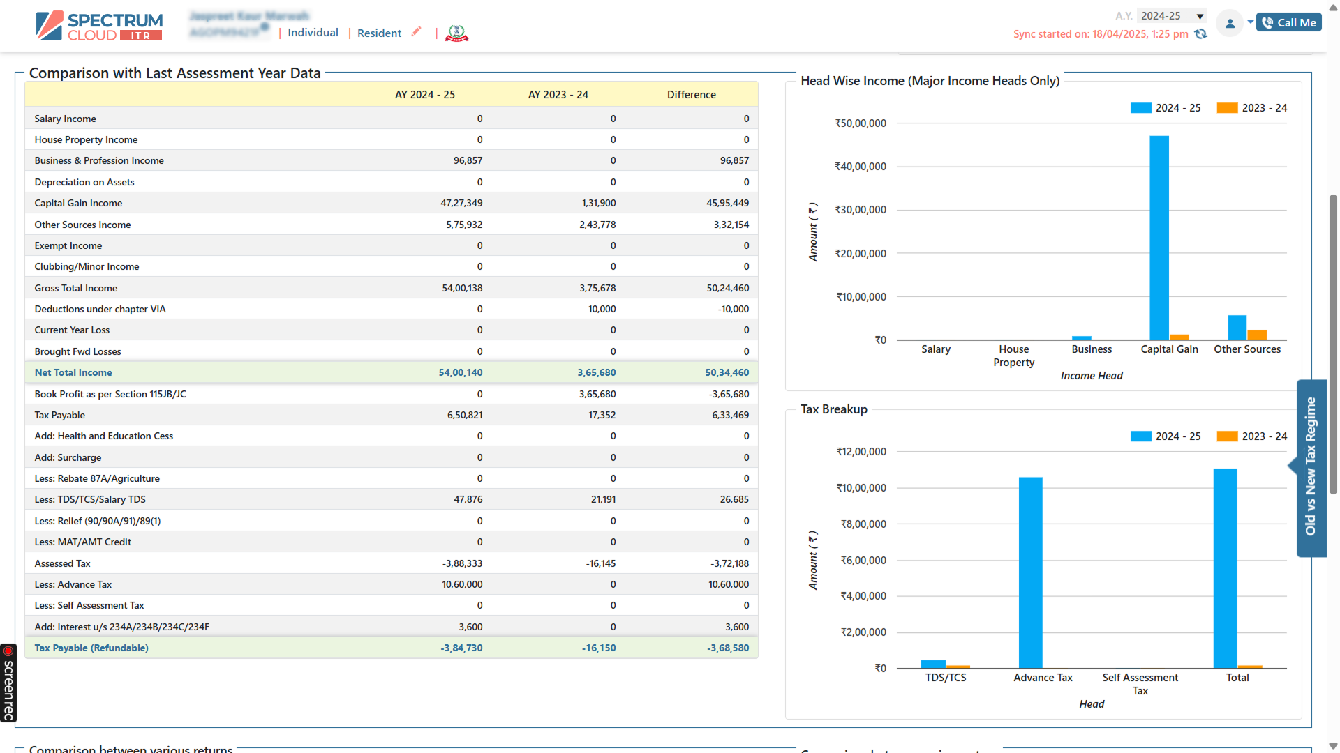 Previous year computation in income tax software